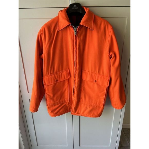 Vtg WOOLRICH Reversible Buffalo Plaid Mackinaw Orange Hunting Vest/Jacket M/L - Picture 6 of 10